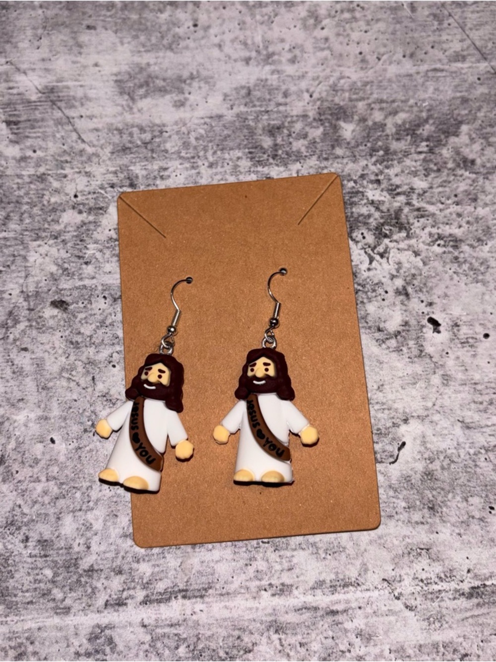 Handmade Jesus Loves You Earrings NEW Brown Sash